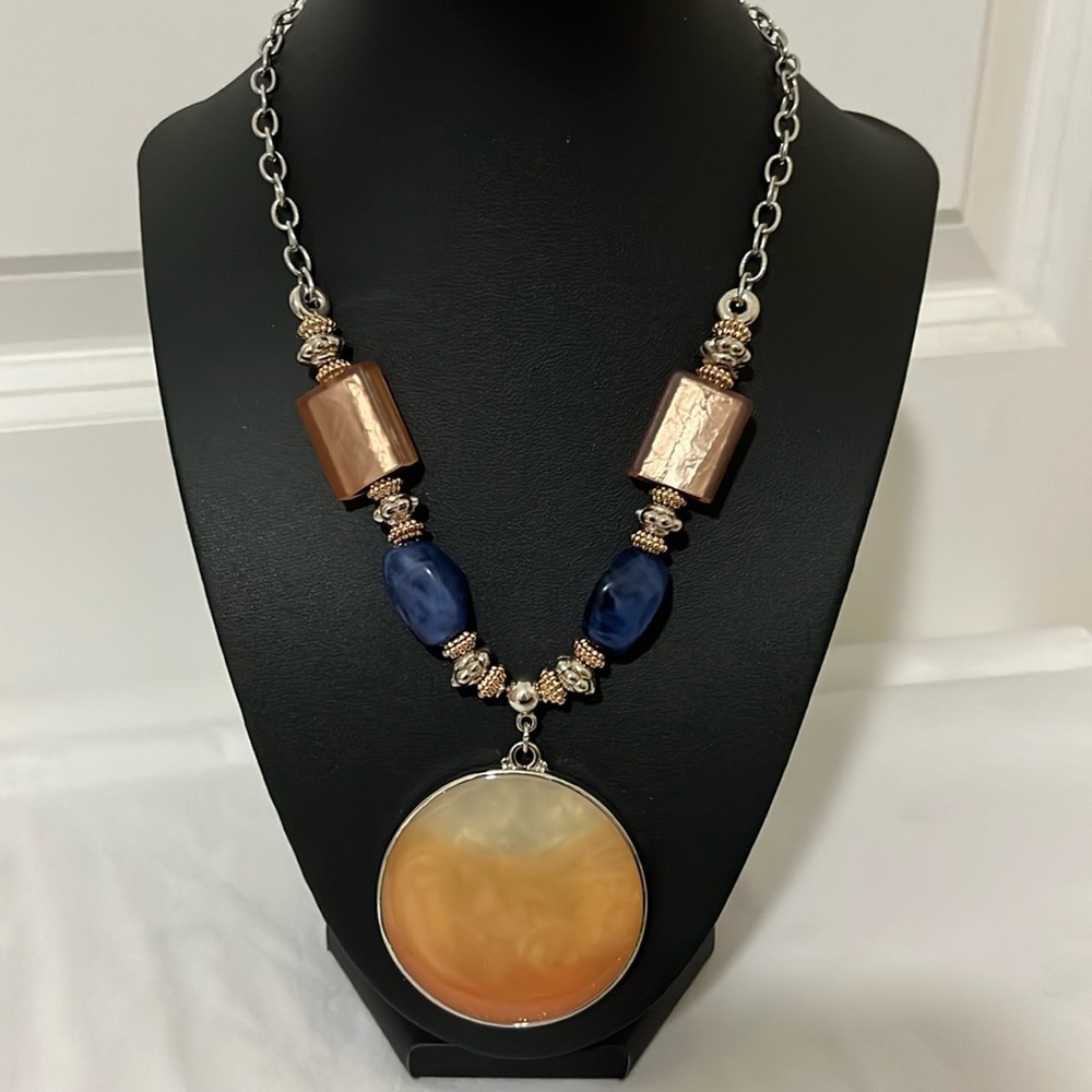 Chico’s Shay Necklace - Beautiful Bronze, Amber, Blue & Silver Statement Piece